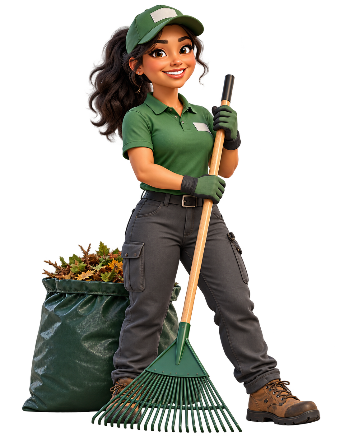 Smiling CoastCare crew member holding a rake